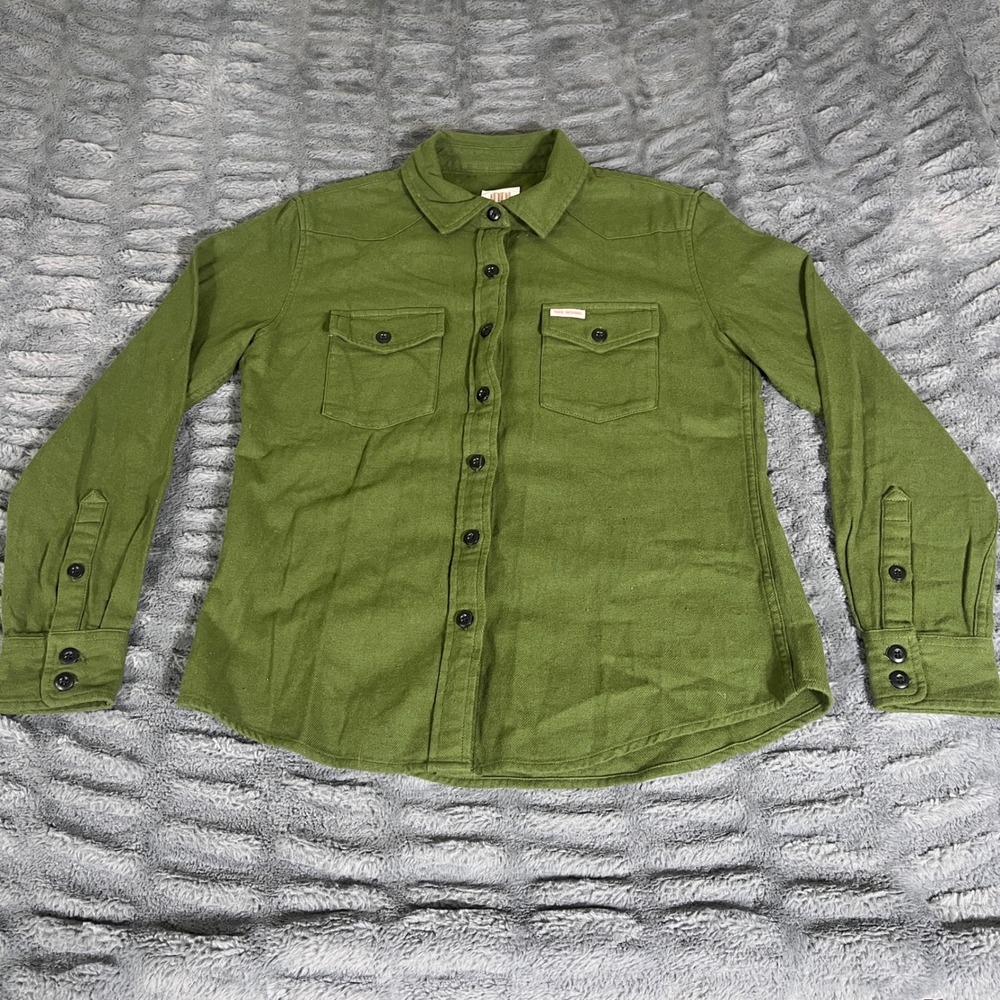 Topo Designs Women Medium Olive Green Cotton Western Field Shirt Button Up AP951